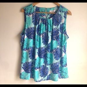 CALVIN KLEIN Pleated Printed Sleeveless Top